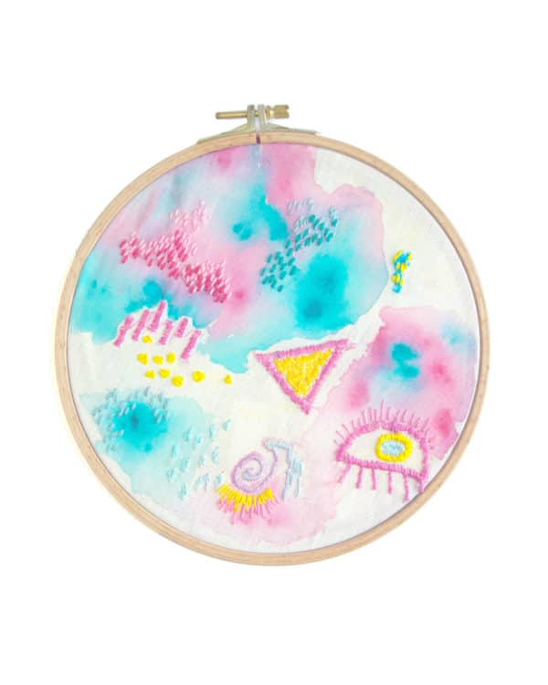 Painted and embroidered art hoop
