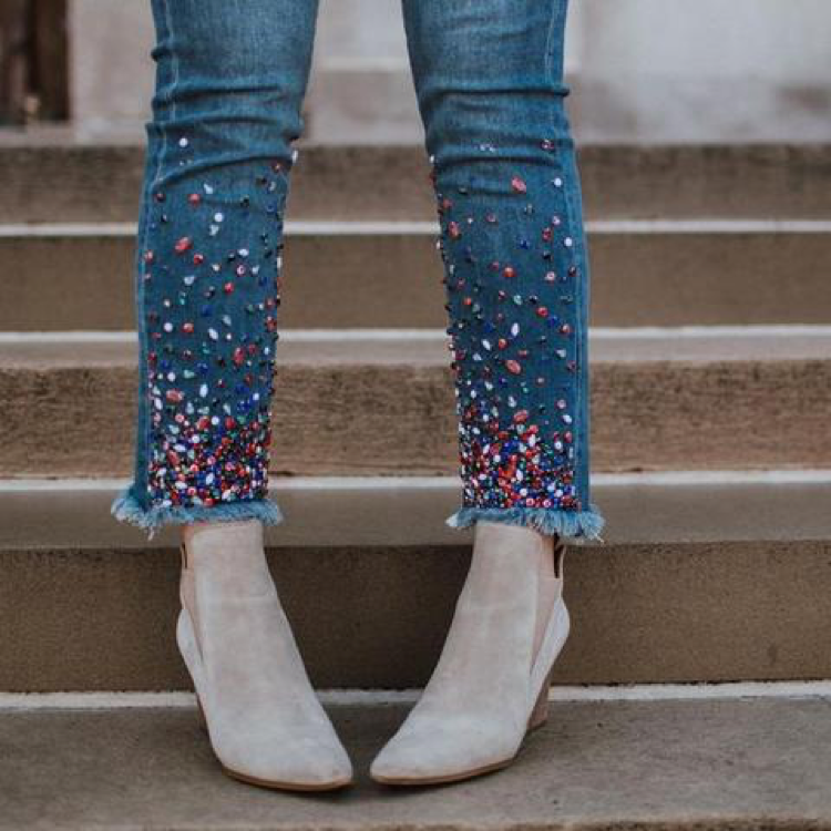 beaded colourful jeans