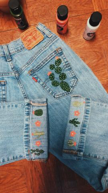 cactus painting on jeans