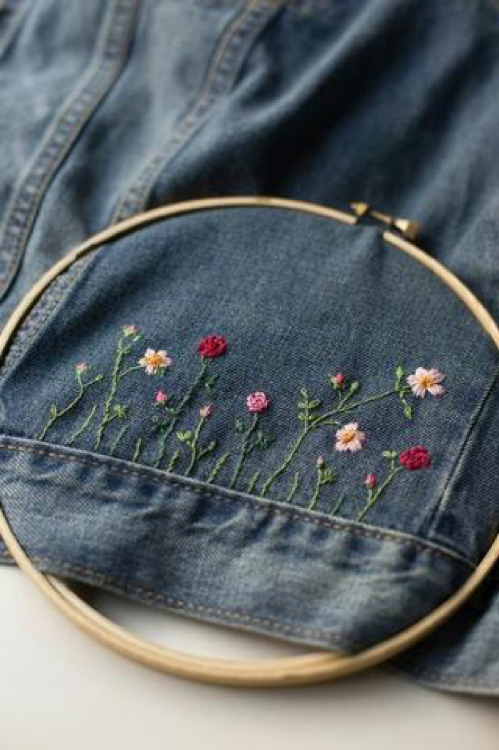 Denim flowers embroidery