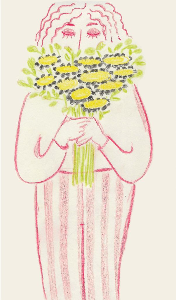 girl holding sunflowers illustration