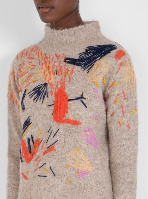 hand embroidered sweater modern lines