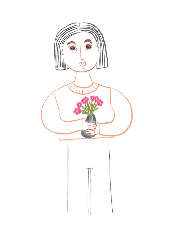 girl with vase embroidery pattern illustration