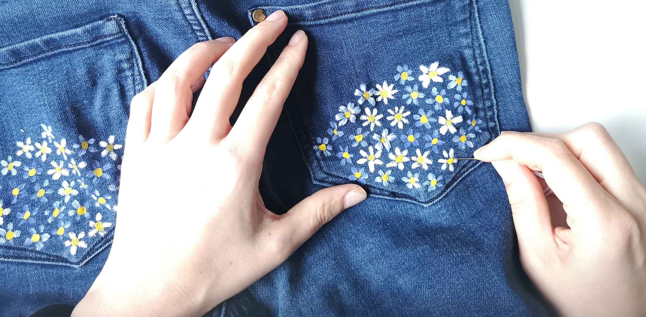 embroidered flowers on jeans